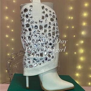 Lauren Lorraine White Gemstone Heeled Boots